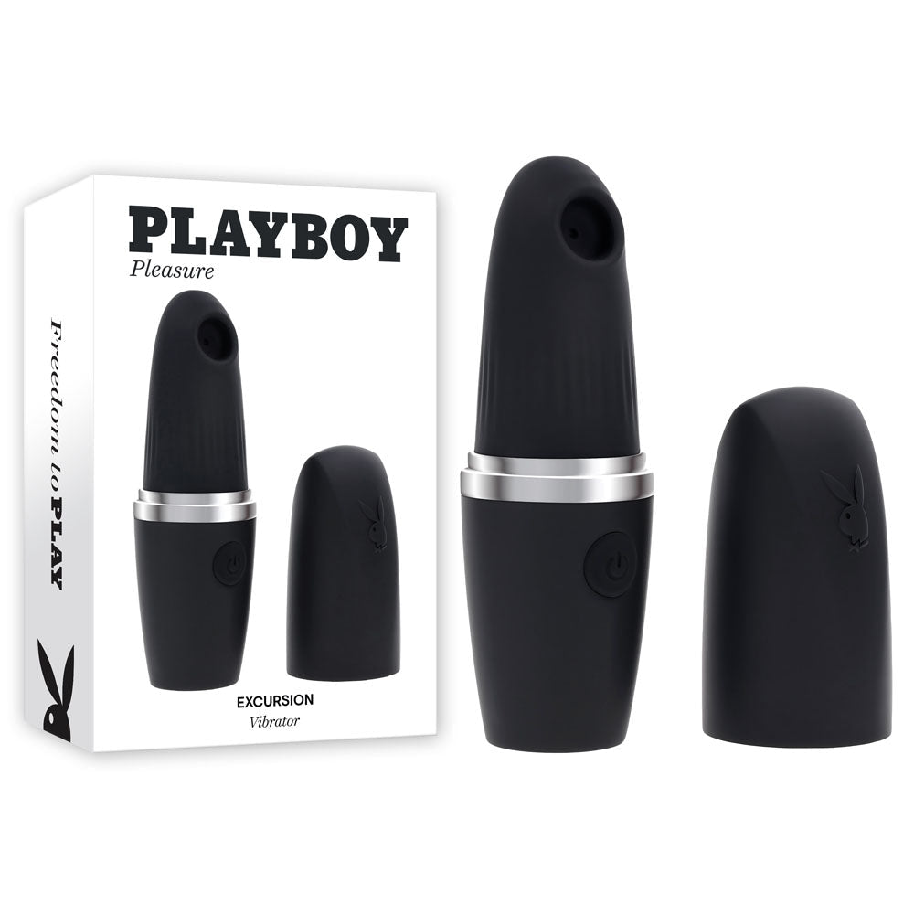 Playboy Pleasure EXCURSION - Black 14.2 cm USB Rechargeable Suction Stimulator - silkandsin