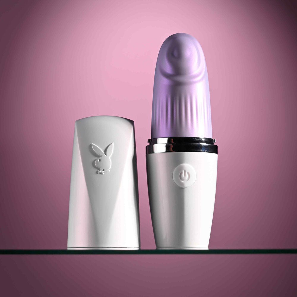 Playboy Pleasure GETAWAY - White/Purple 14.2 cm USB Rechargeable Tapping Stimulator - silkandsin