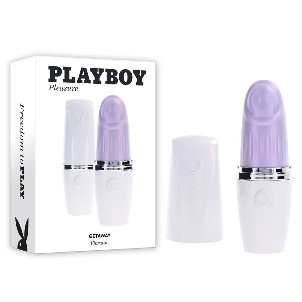 Playboy Pleasure GETAWAY - White/Purple 14.2 cm USB Rechargeable Tapping Stimulator - silkandsin