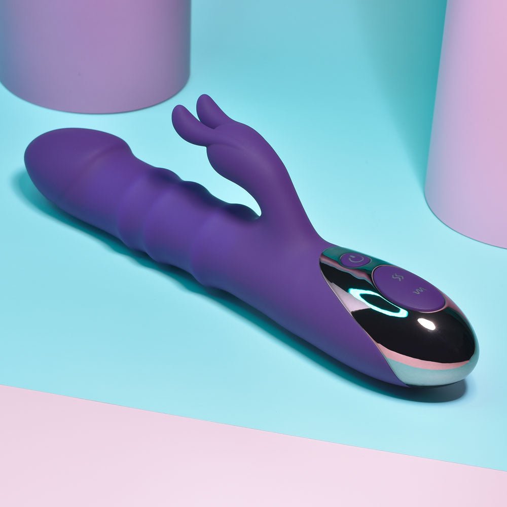 Playboy Pleasure HOP TO IT - Purple 23.5 cm USB Rechargeable Rabbit Vibrator - silkandsin
