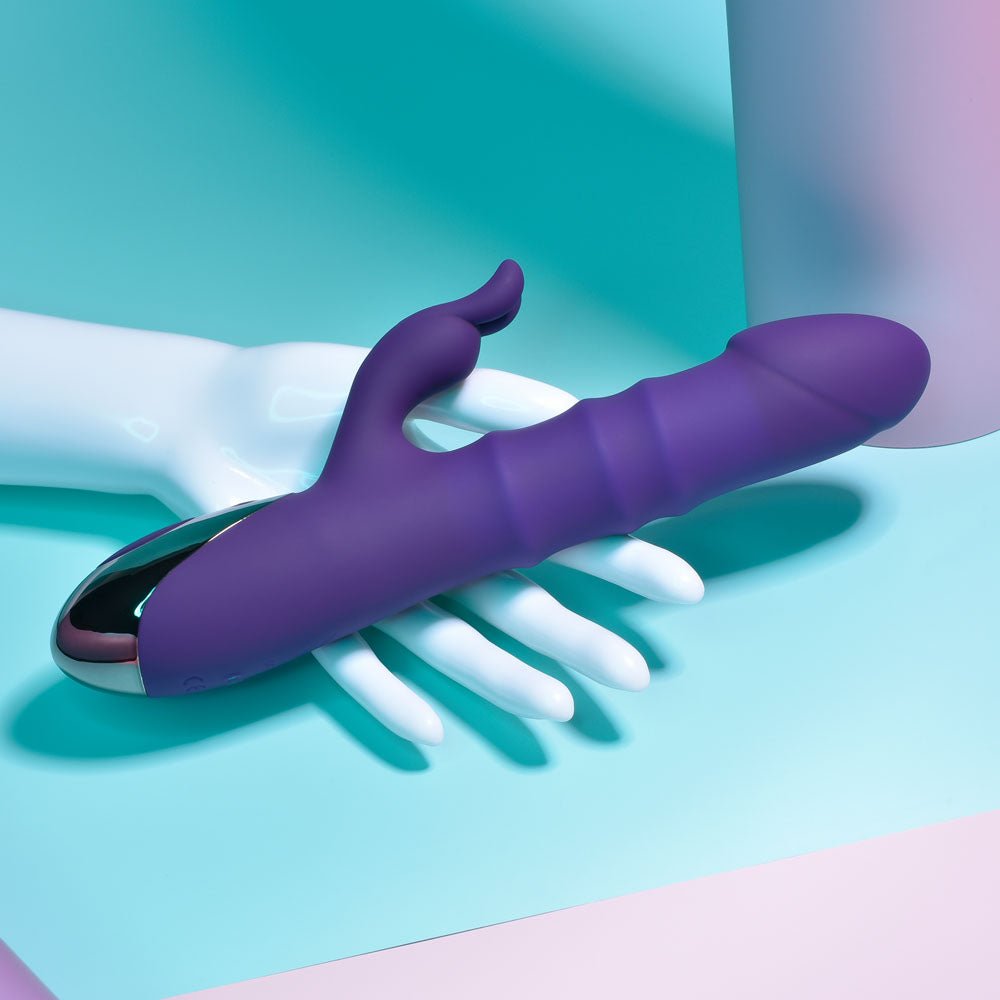 Playboy Pleasure HOP TO IT - Purple 23.5 cm USB Rechargeable Rabbit Vibrator - silkandsin