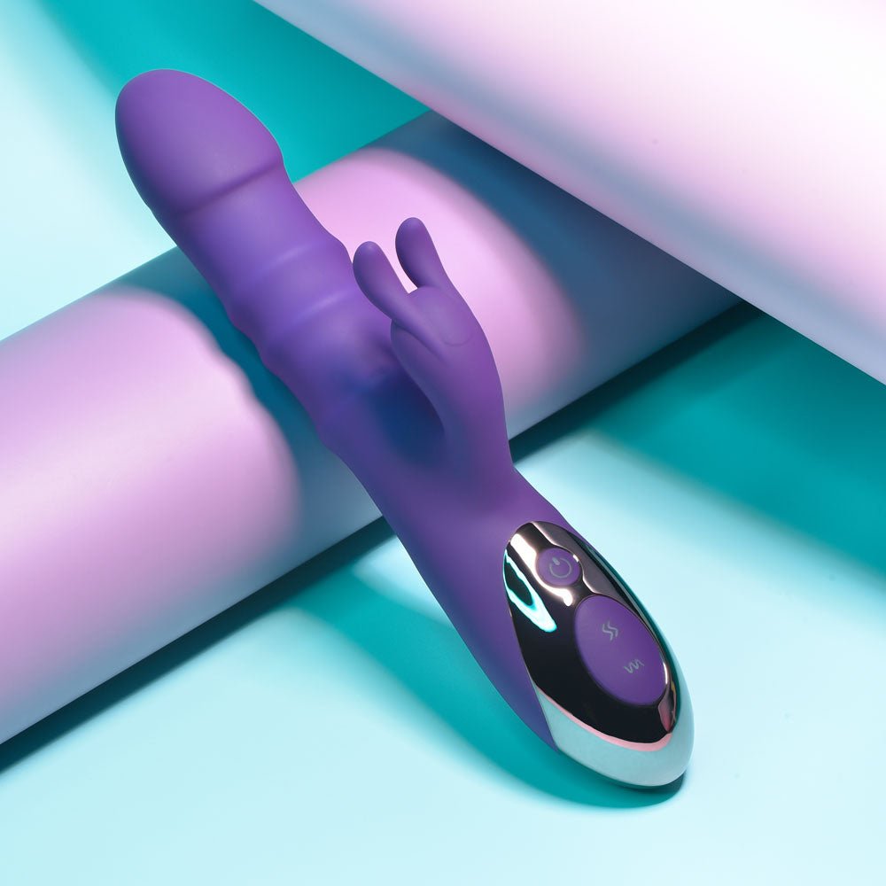 Playboy Pleasure HOP TO IT - Purple 23.5 cm USB Rechargeable Rabbit Vibrator - silkandsin