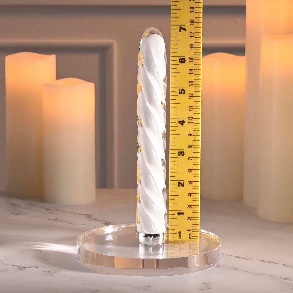 Playboy Pleasure IN A TWIST - White Glass 17.5 cm USB Rechargeable Vibrator - silkandsin