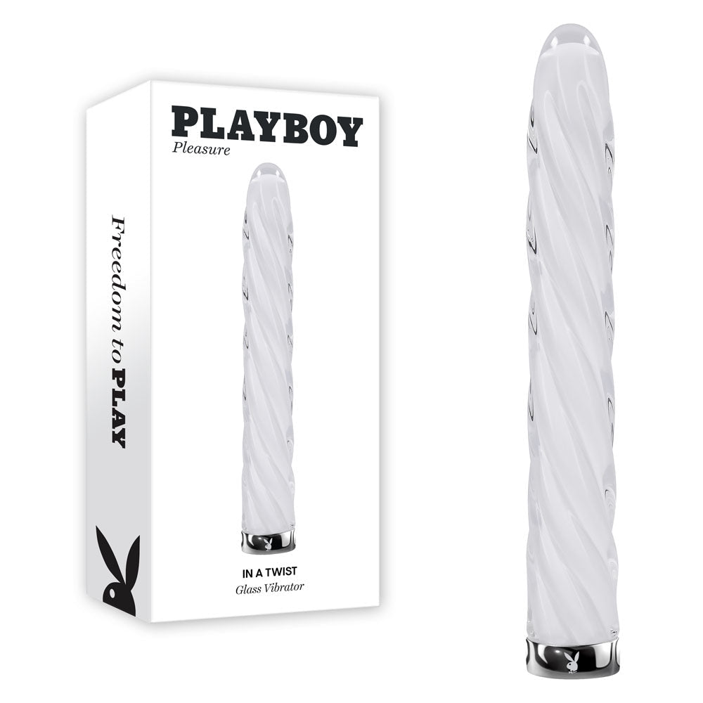 Playboy Pleasure IN A TWIST - White Glass 17.5 cm USB Rechargeable Vibrator - silkandsin