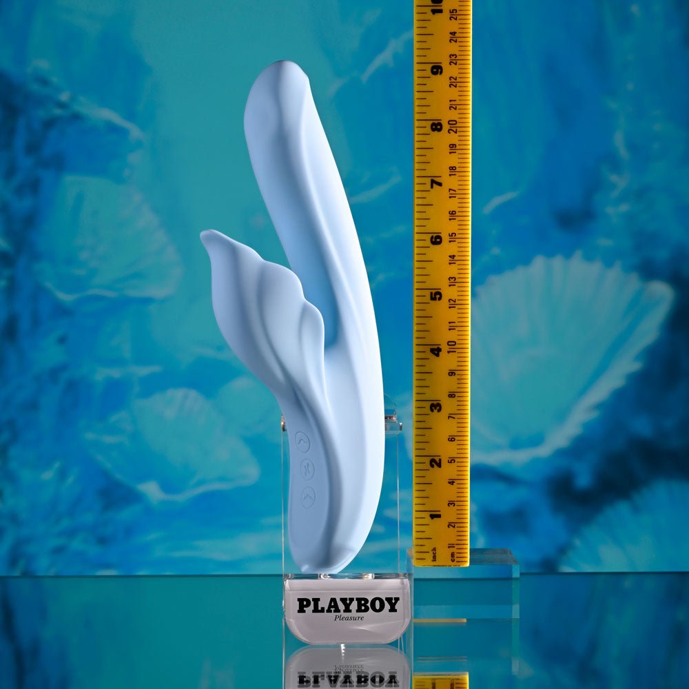 Playboy Pleasure IN BLOOM - Blue 23.5 cm USB Rechargeable Thrusting Tapping & Heating Dual Vibrator - silkandsin