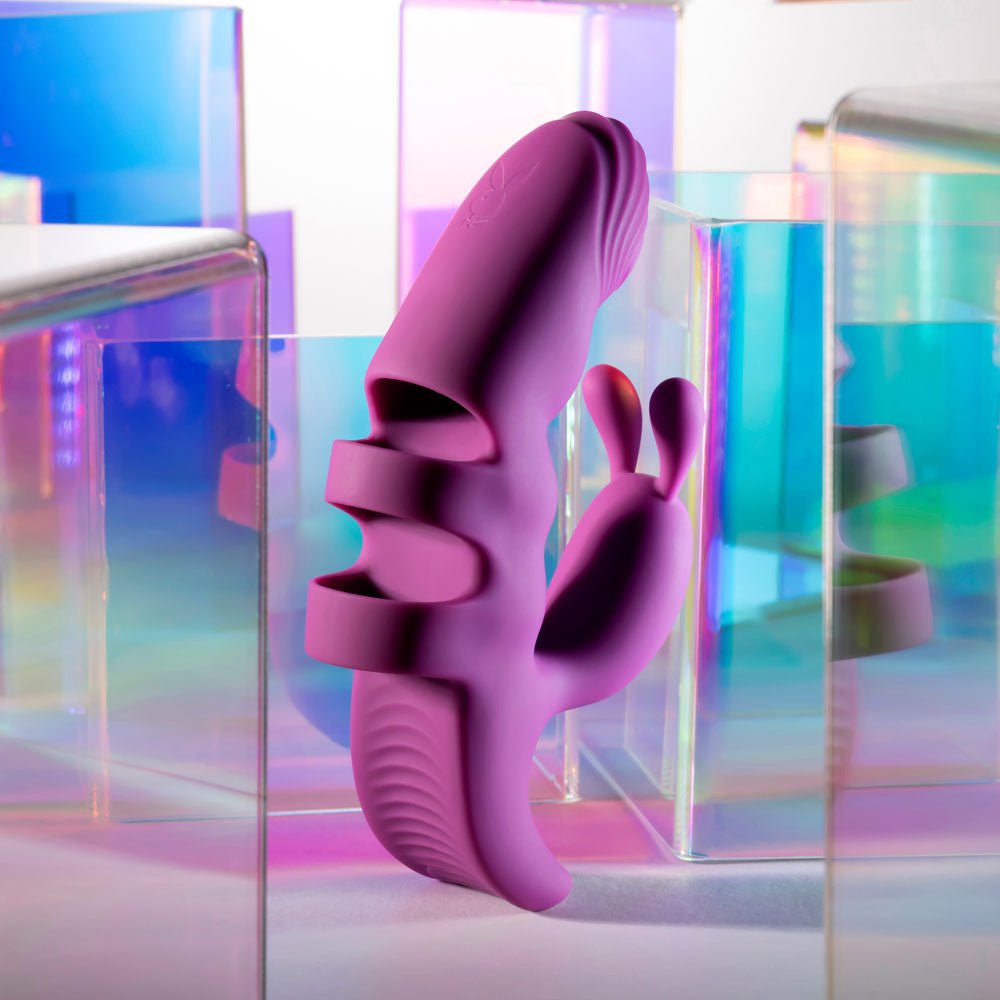Playboy Pleasure LEND A HAND - Purple USB Rechargeable Finger Vibrator - silkandsin