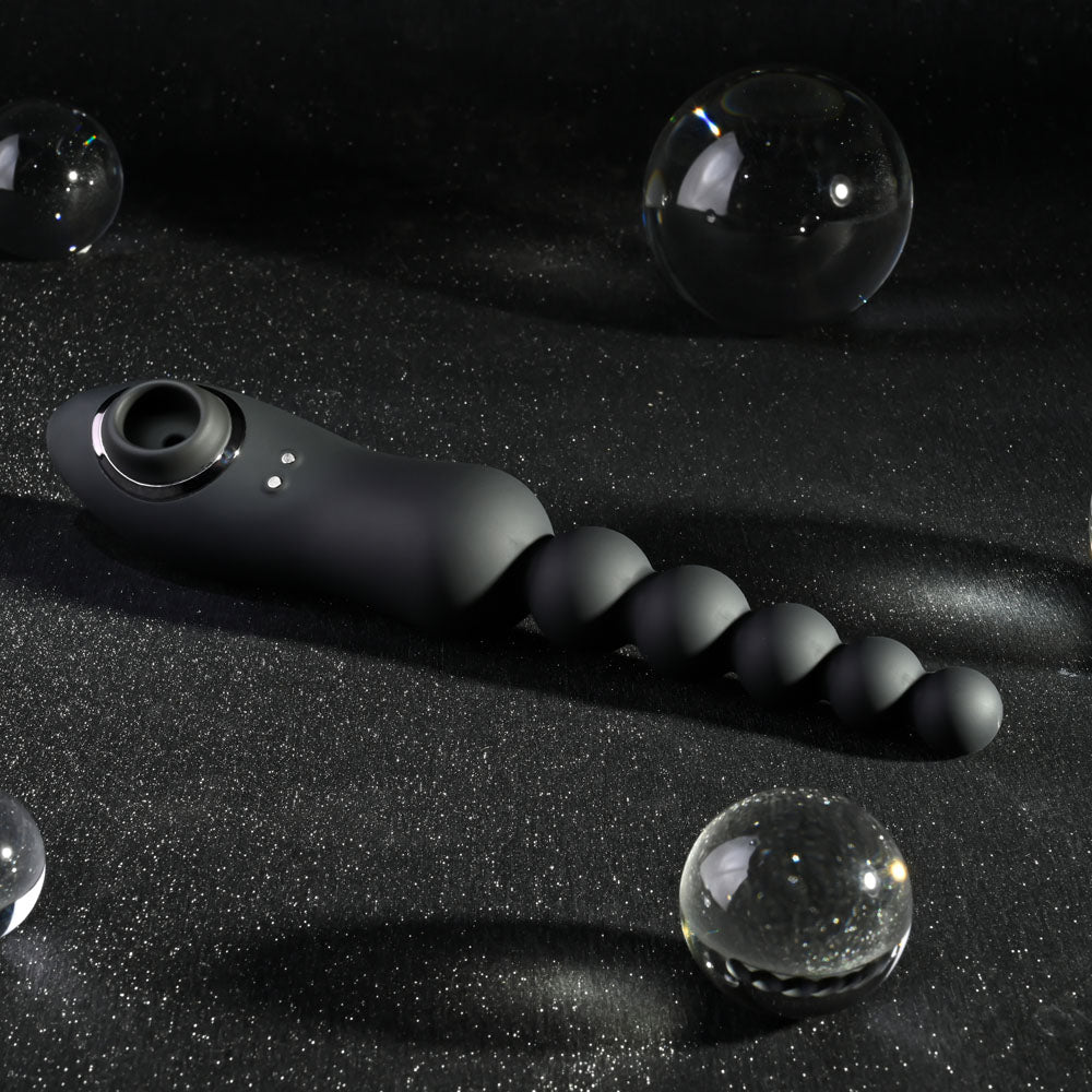 Playboy Pleasure LET IT BEAD - Black 23.1 cm USB Rechargeable Vibrating Anal Beads with Clitoral Suction - Silk and Sin
