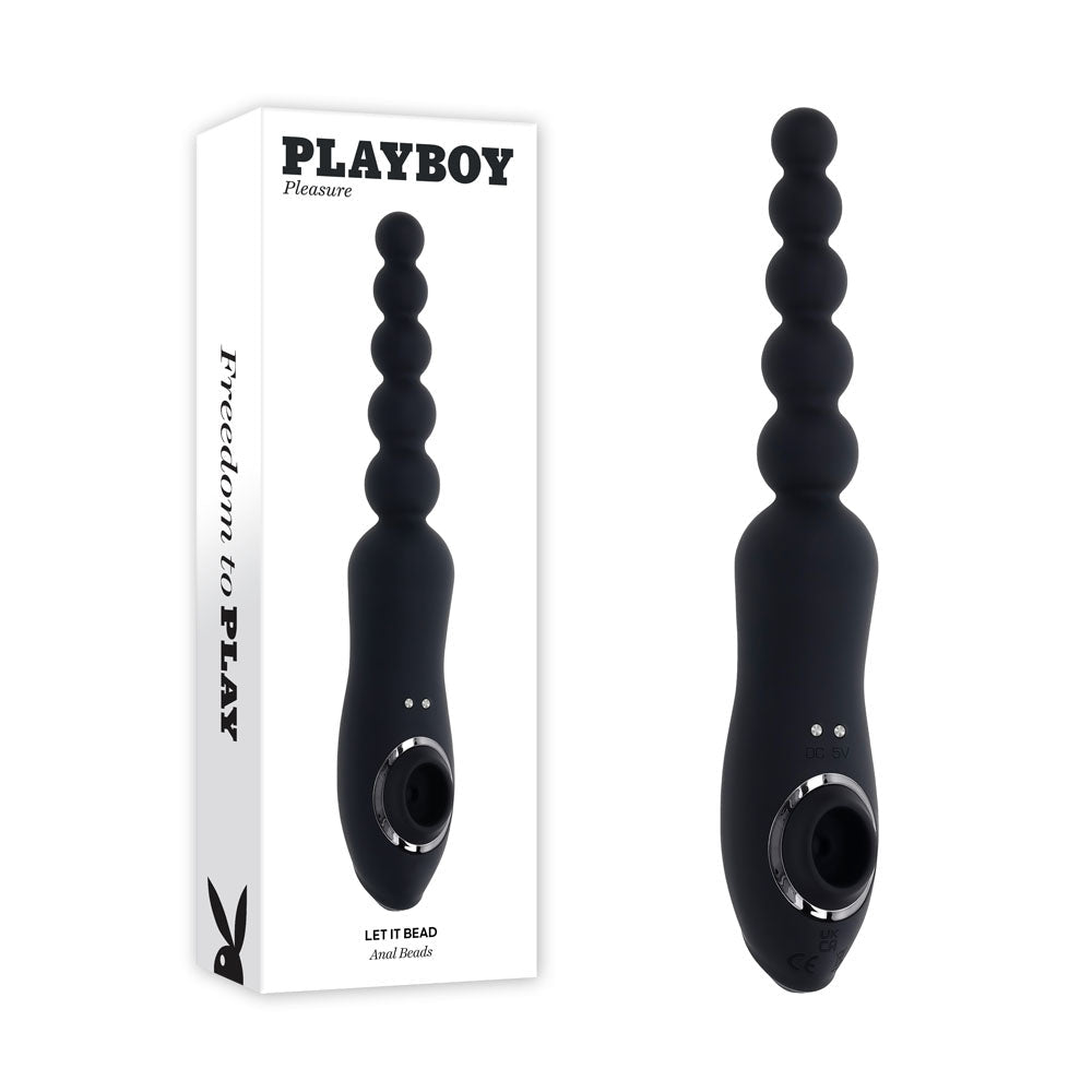 Playboy Pleasure LET IT BEAD - Black 23.1 cm USB Rechargeable Vibrating Anal Beads with Clitoral Suction - Silk and Sin