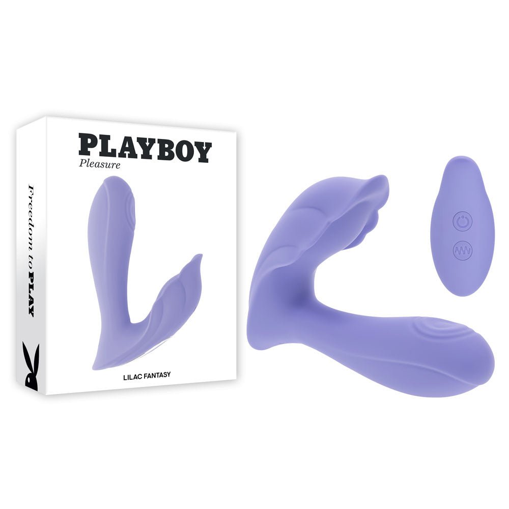 Playboy Pleasure LILAC FANTASY - Purple 13.5 cm USB Rechargeable Tapping Vibrator with Remote - silkandsin