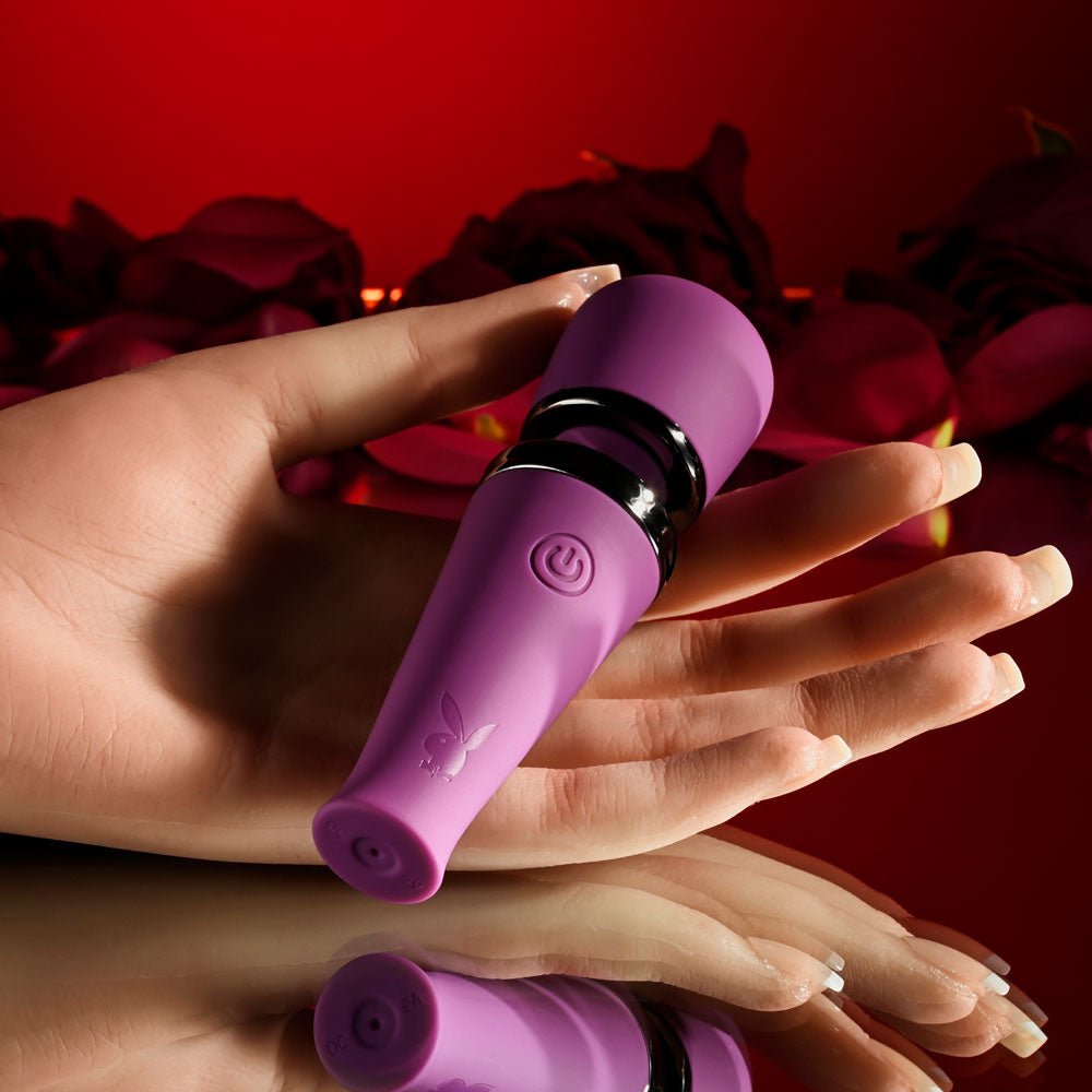 Playboy Pleasure MIC DROP - Purple 11.4 cm USB Rechargeable Vibrating Mini Massage Wand - silkandsin