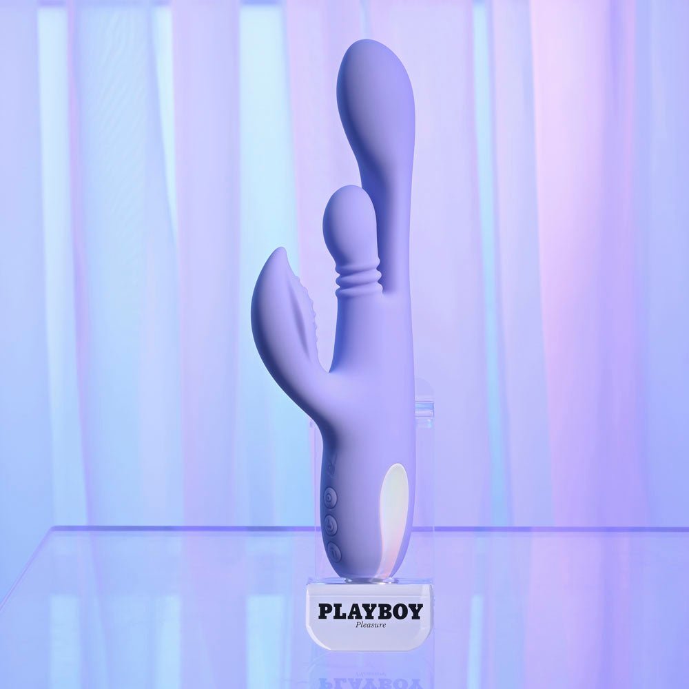 Playboy Pleasure NUBBIN RUBBIN - Purple 24.1 cm USB Rechargeable Thrusting Rabbit Vibrator - silkandsin