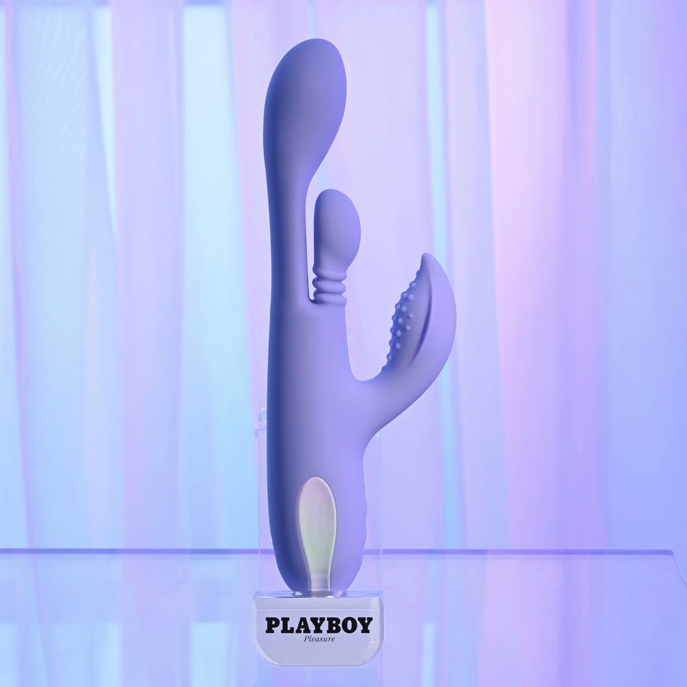 Playboy Pleasure NUBBIN RUBBIN - Purple 24.1 cm USB Rechargeable Thrusting Rabbit Vibrator - silkandsin