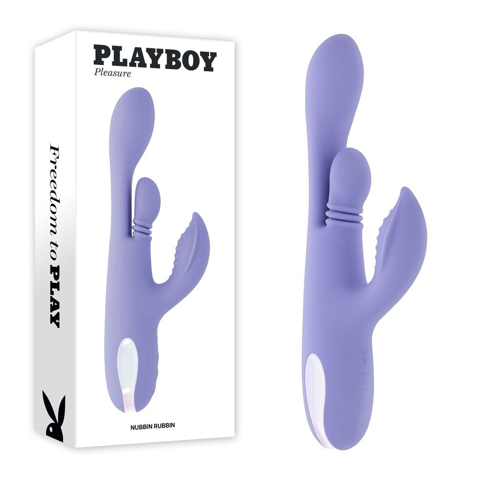 Playboy Pleasure NUBBIN RUBBIN - Purple 24.1 cm USB Rechargeable Thrusting Rabbit Vibrator - silkandsin