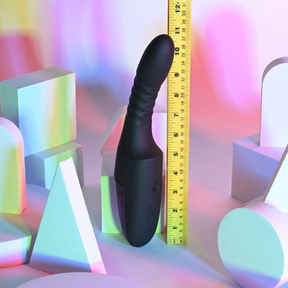 Playboy Pleasure OVERDRIVE - Black 28.2 cm USB Rechargeable Thrusting Vibrator - silkandsin