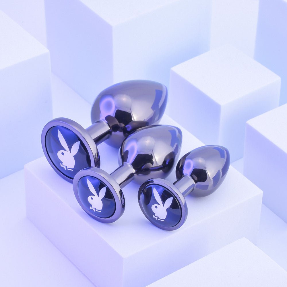 Playboy Pleasure PLEASURE 3 WAYS - Metal Butt Plugs - Set of 3 Sizes - silkandsin