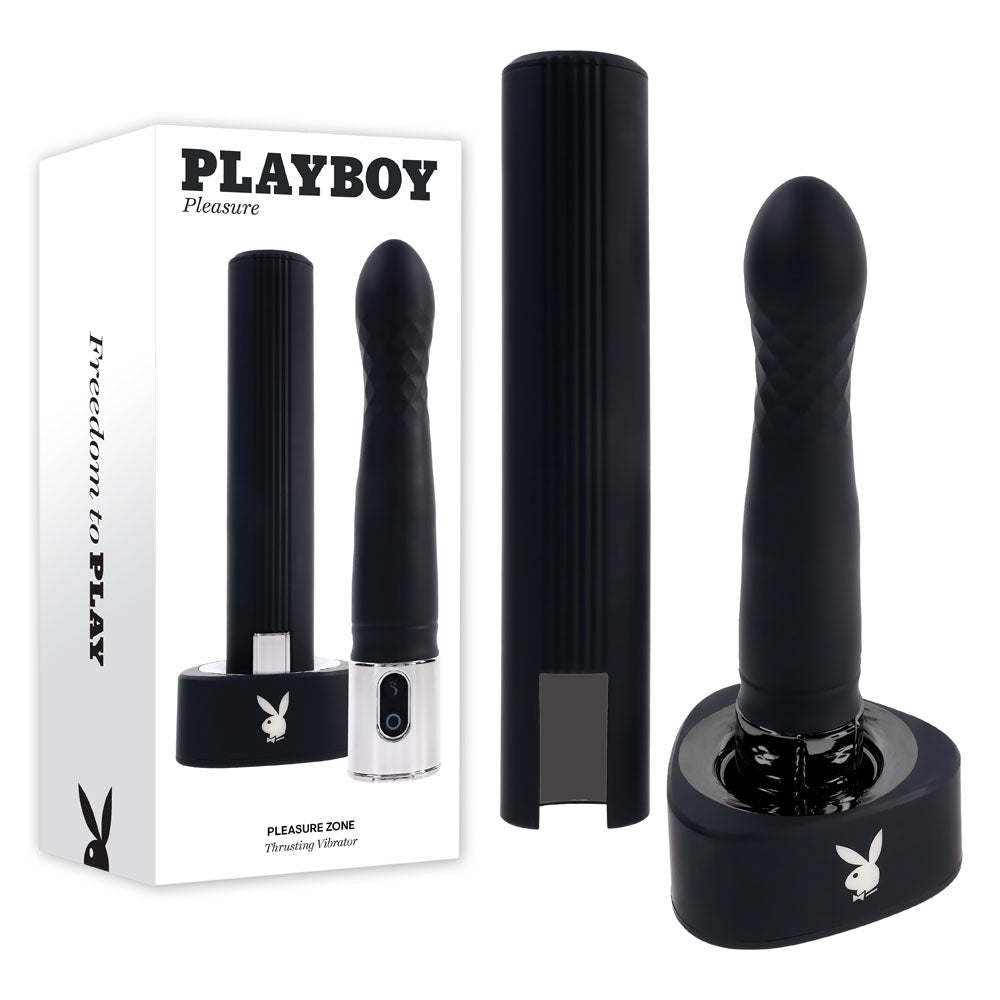 Playboy Pleasure PLEASURE ZONE - Black 21.4 cm Rechargeable Vibrator with USB Charging Dock - silkandsin