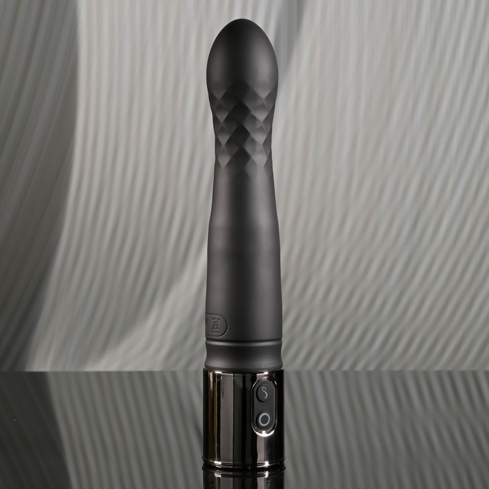 Playboy Pleasure PLEASURE ZONE - Black 21.4 cm Rechargeable Vibrator with USB Charging Dock - silkandsin