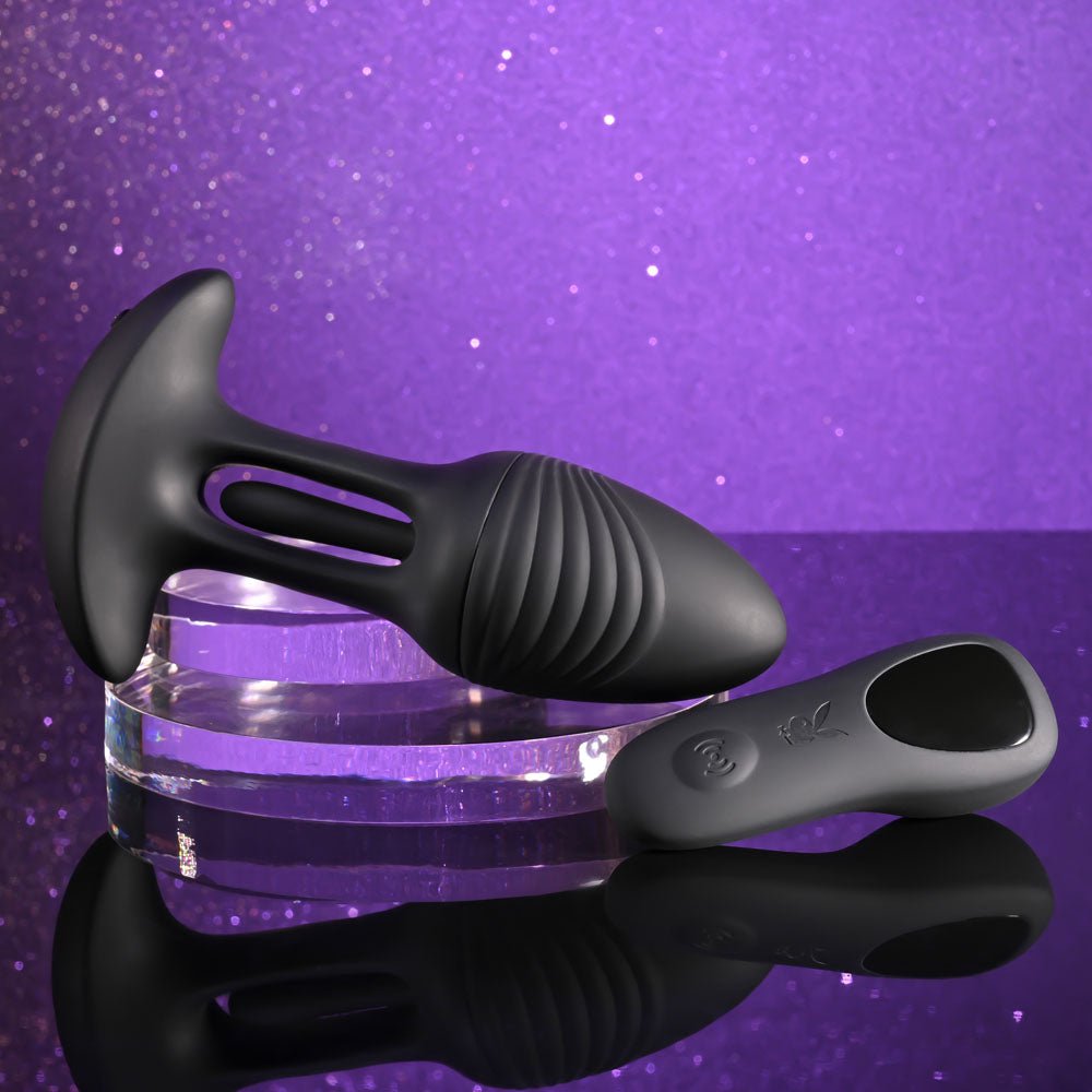 Playboy Pleasure RIM SHOT - Black 11.4 cm USB Rechargeable Vibrating Butt Plug - silkandsin