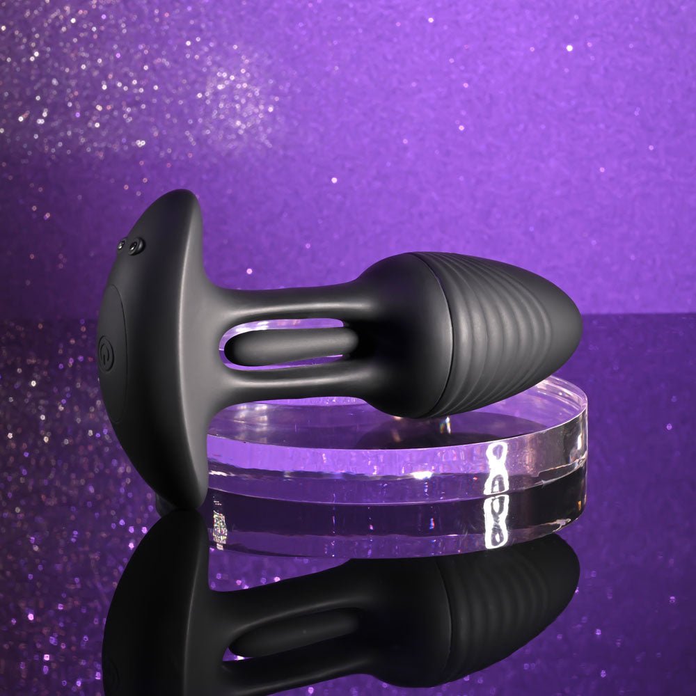 Playboy Pleasure RIM SHOT - Black 11.4 cm USB Rechargeable Vibrating Butt Plug - silkandsin