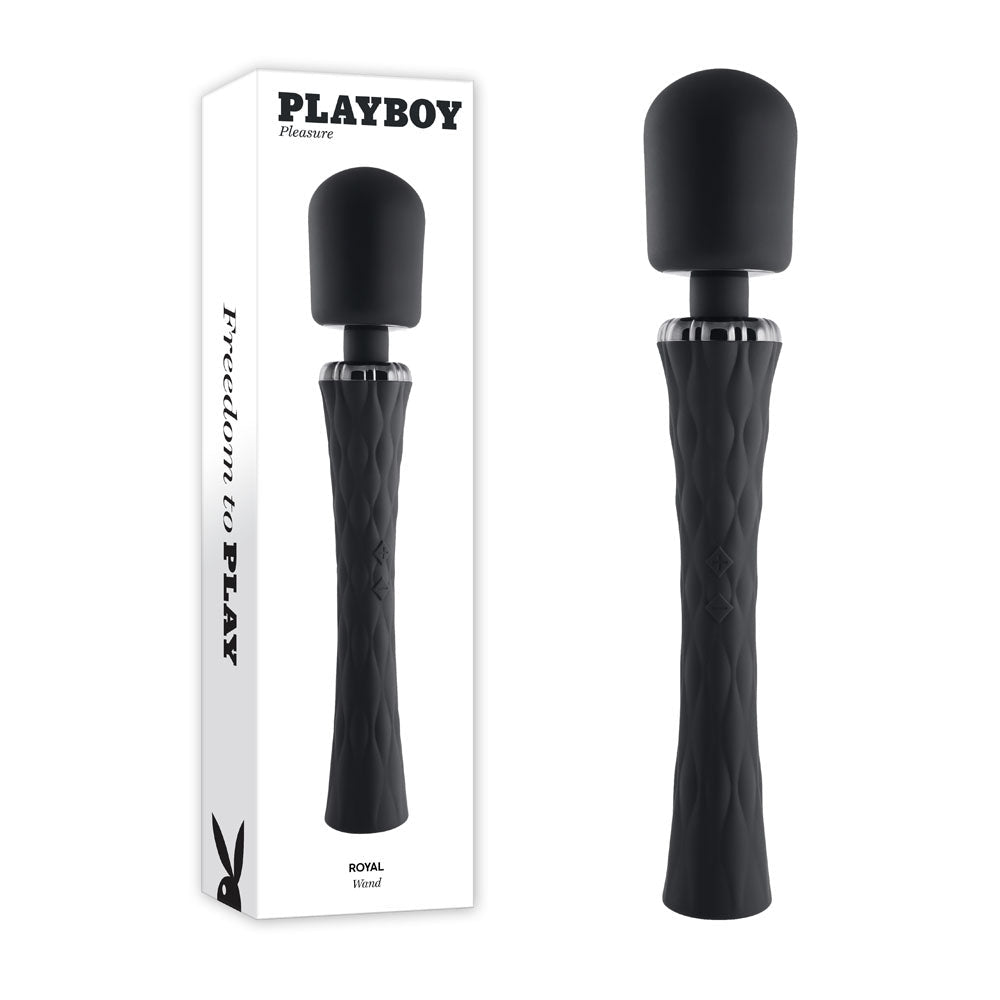 Playboy Pleasure ROYAL - Black 29.2 cm USB Rechargeable Massage Wand - silkandsin