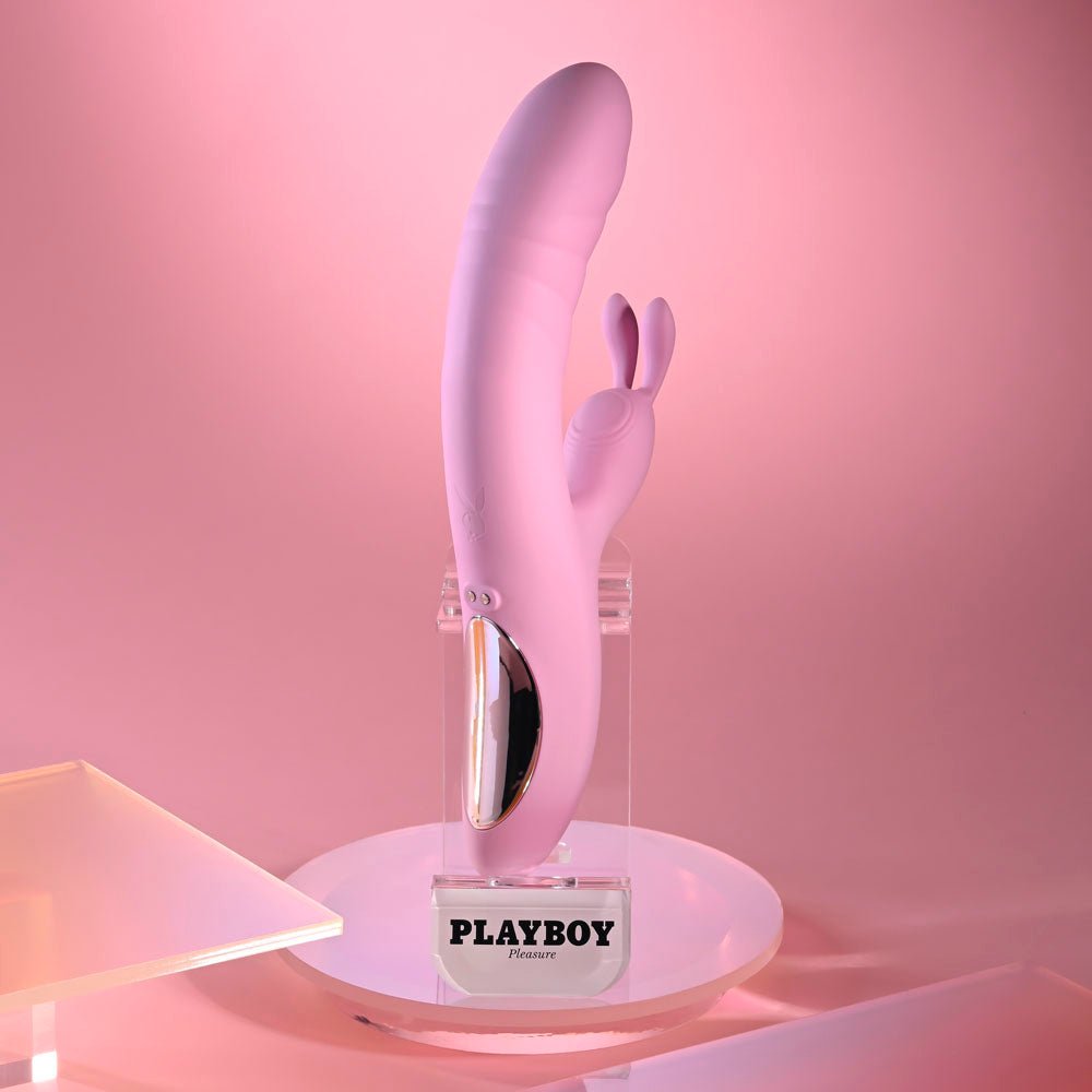 Playboy Pleasure RUB ME RIGHT - Pink 23.2 cm USB Rechargeable Thrusting Rabbit Vibrator - silkandsin