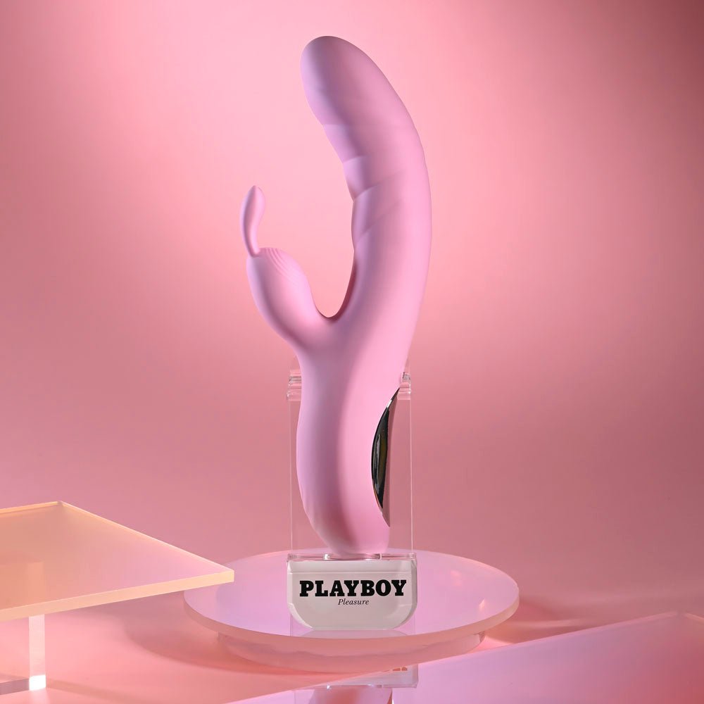 Playboy Pleasure RUB ME RIGHT - Pink 23.2 cm USB Rechargeable Thrusting Rabbit Vibrator - silkandsin