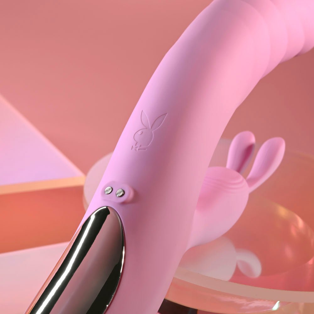 Playboy Pleasure RUB ME RIGHT - Pink 23.2 cm USB Rechargeable Thrusting Rabbit Vibrator - silkandsin