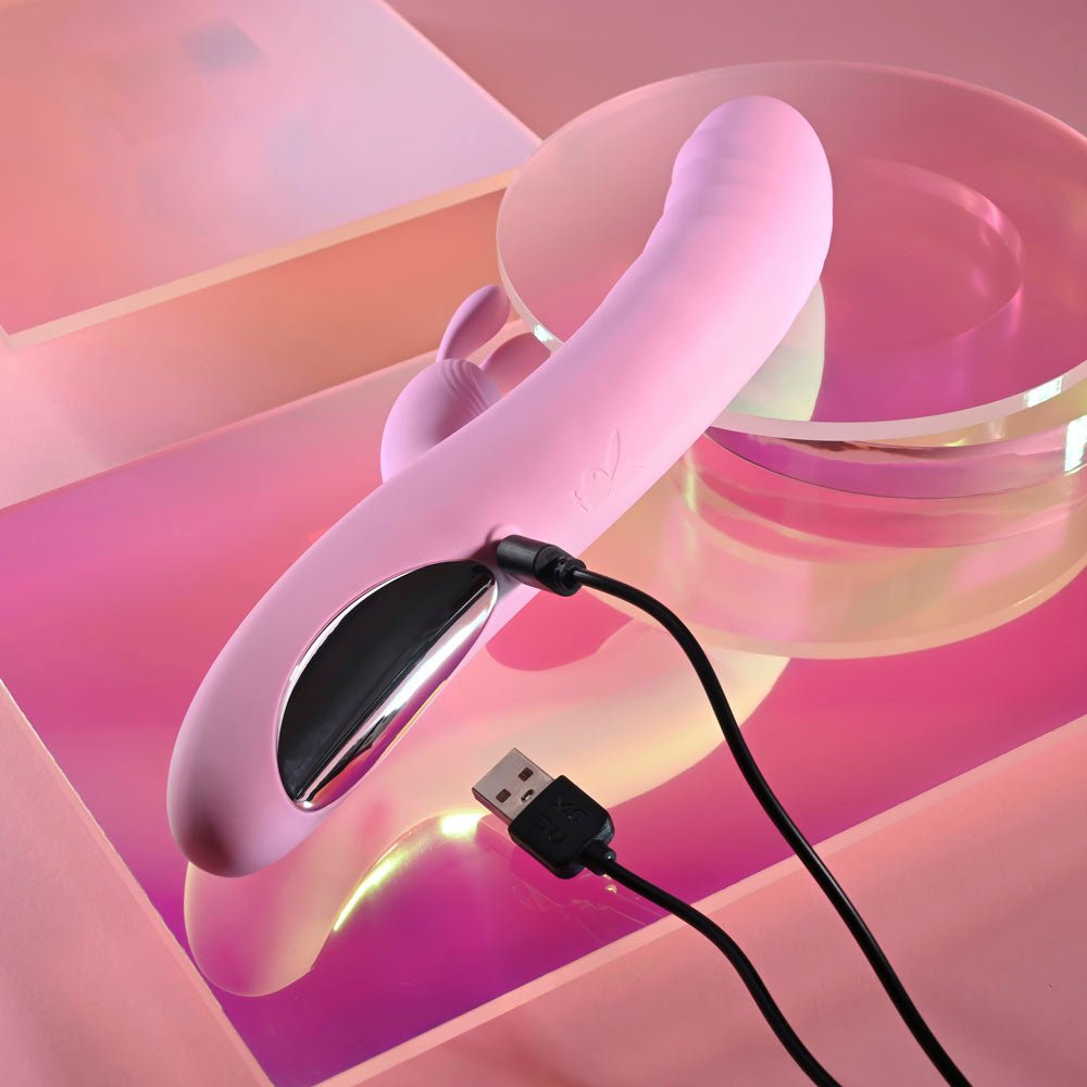 Playboy Pleasure RUB ME RIGHT - Pink 23.2 cm USB Rechargeable Thrusting Rabbit Vibrator - silkandsin