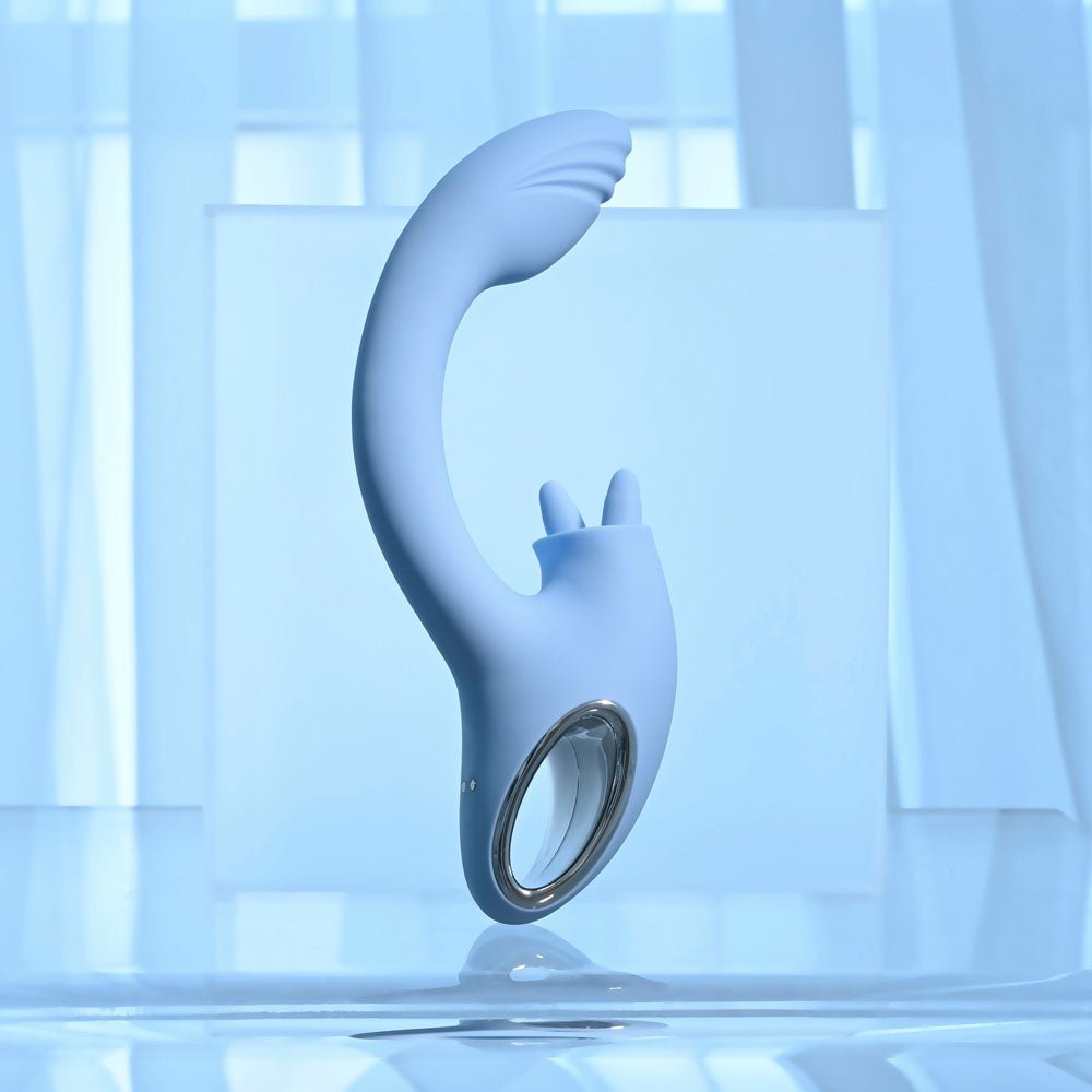 Playboy Pleasure SAPPHIRE SKY - Blue 21.6 cm USB Rechargeable Vibrator with Double Tongue Stimulator - silkandsin