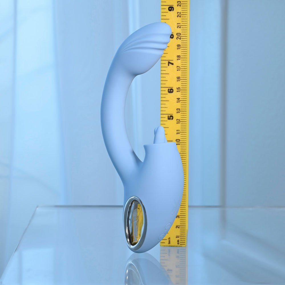 Playboy Pleasure SAPPHIRE SKY - Blue 21.6 cm USB Rechargeable Vibrator with Double Tongue Stimulator - silkandsin