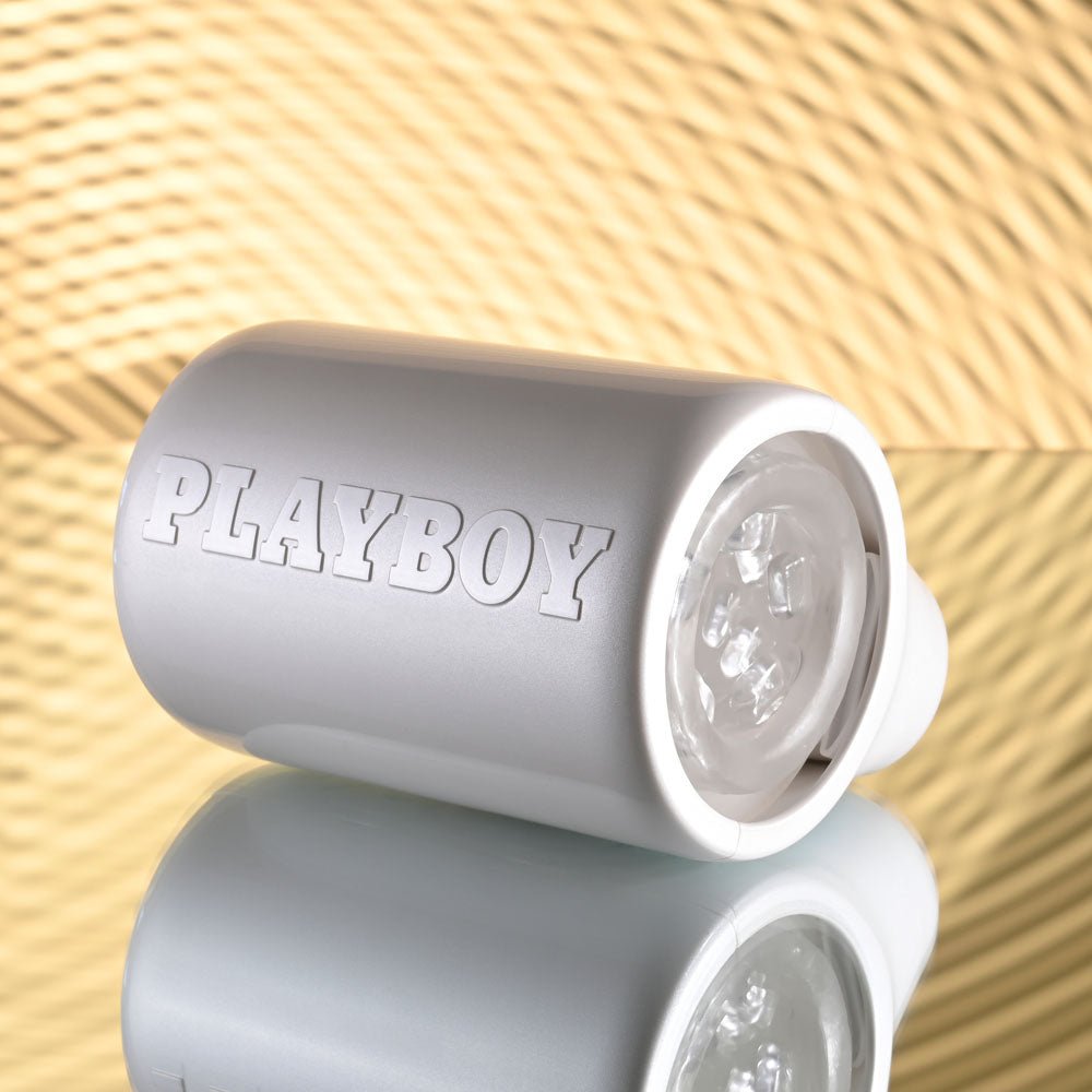 Playboy Pleasure SPIN DOCTOR - White USB Rechargeable Vibrating & Spinning Stroker - silkandsin