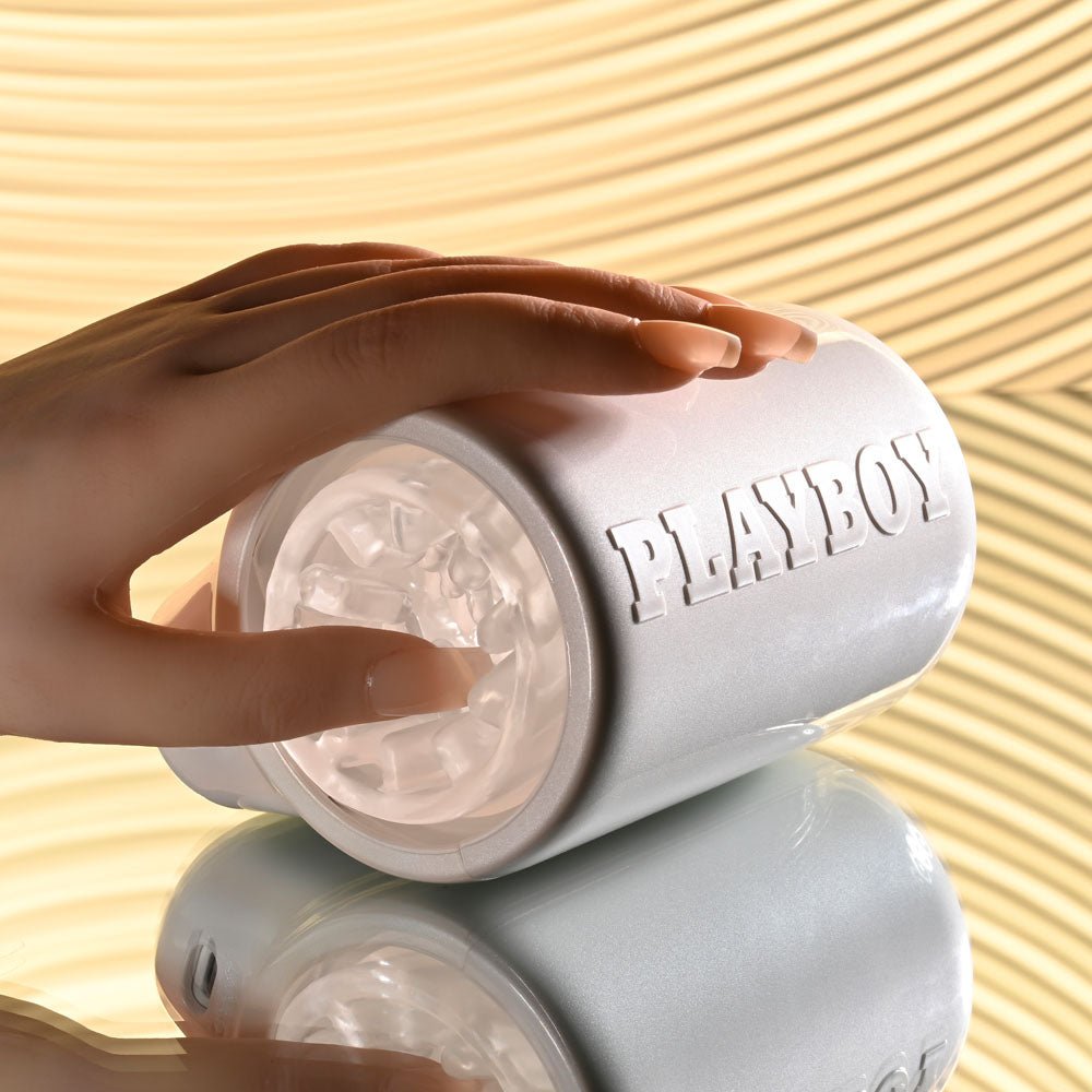 Playboy Pleasure SPIN DOCTOR - White USB Rechargeable Vibrating & Spinning Stroker - silkandsin