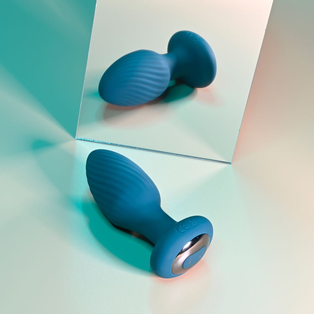 Playboy Pleasure SPINNING TAIL TEASER - Blue 9.7 cm USB Rechargeable Vibrating & Rotating Butt Plug with Wireless Remote - silkandsin