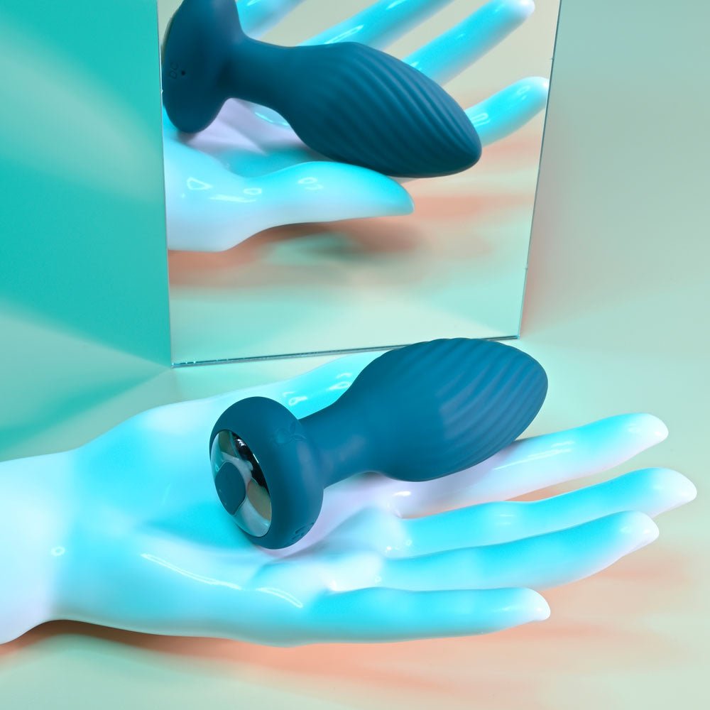 Playboy Pleasure SPINNING TAIL TEASER - Blue 9.7 cm USB Rechargeable Vibrating & Rotating Butt Plug with Wireless Remote - silkandsin