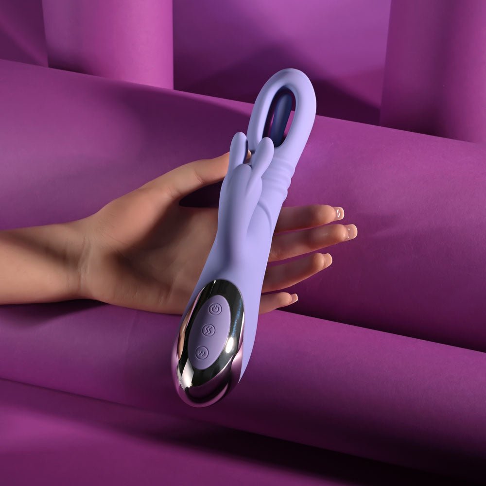 Playboy Pleasure TAP ME IN - Purple 24.2 cm USB Rechargeable Rabbit Vibrator with Tapping Shaft - silkandsin