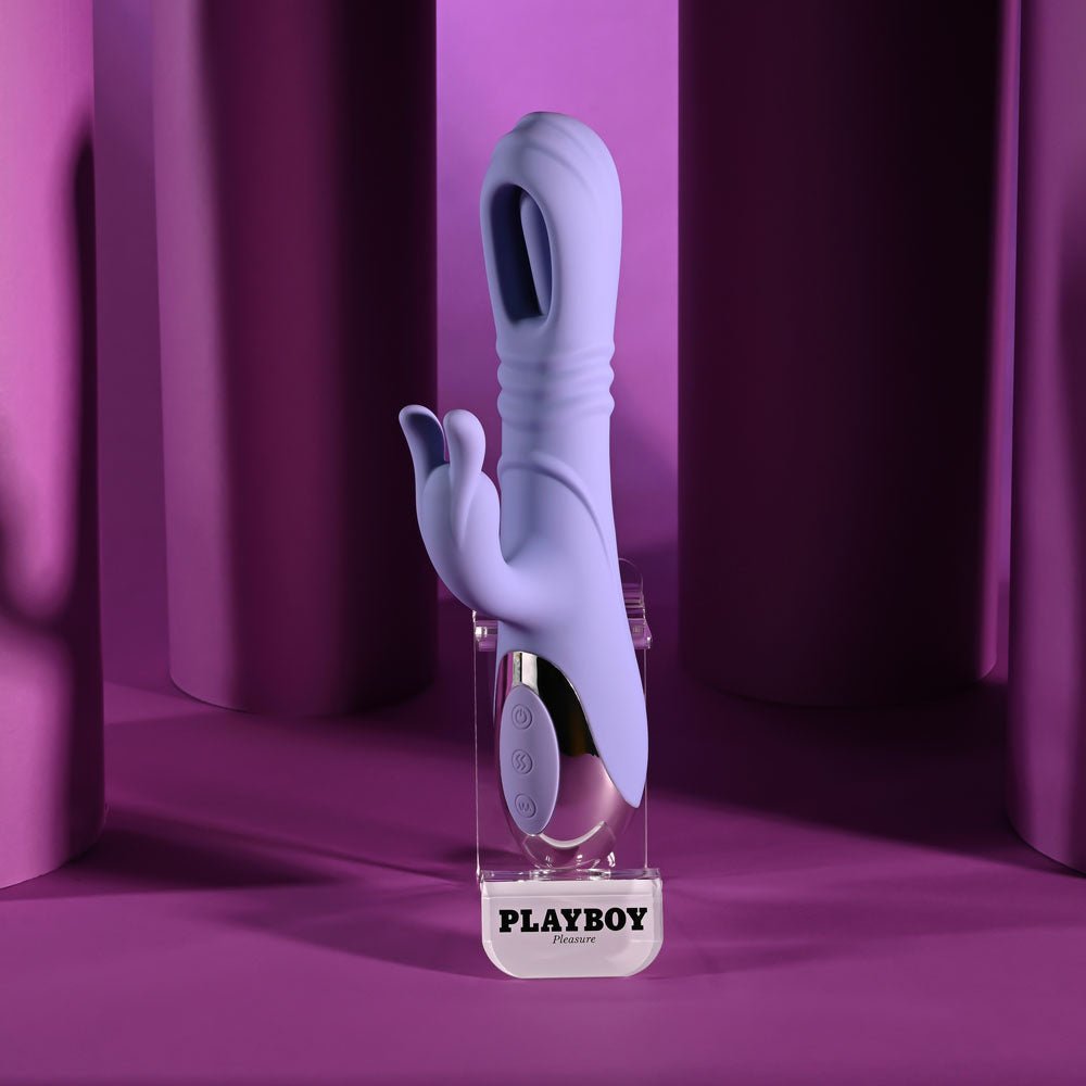 Playboy Pleasure TAP ME IN - Purple 24.2 cm USB Rechargeable Rabbit Vibrator with Tapping Shaft - silkandsin
