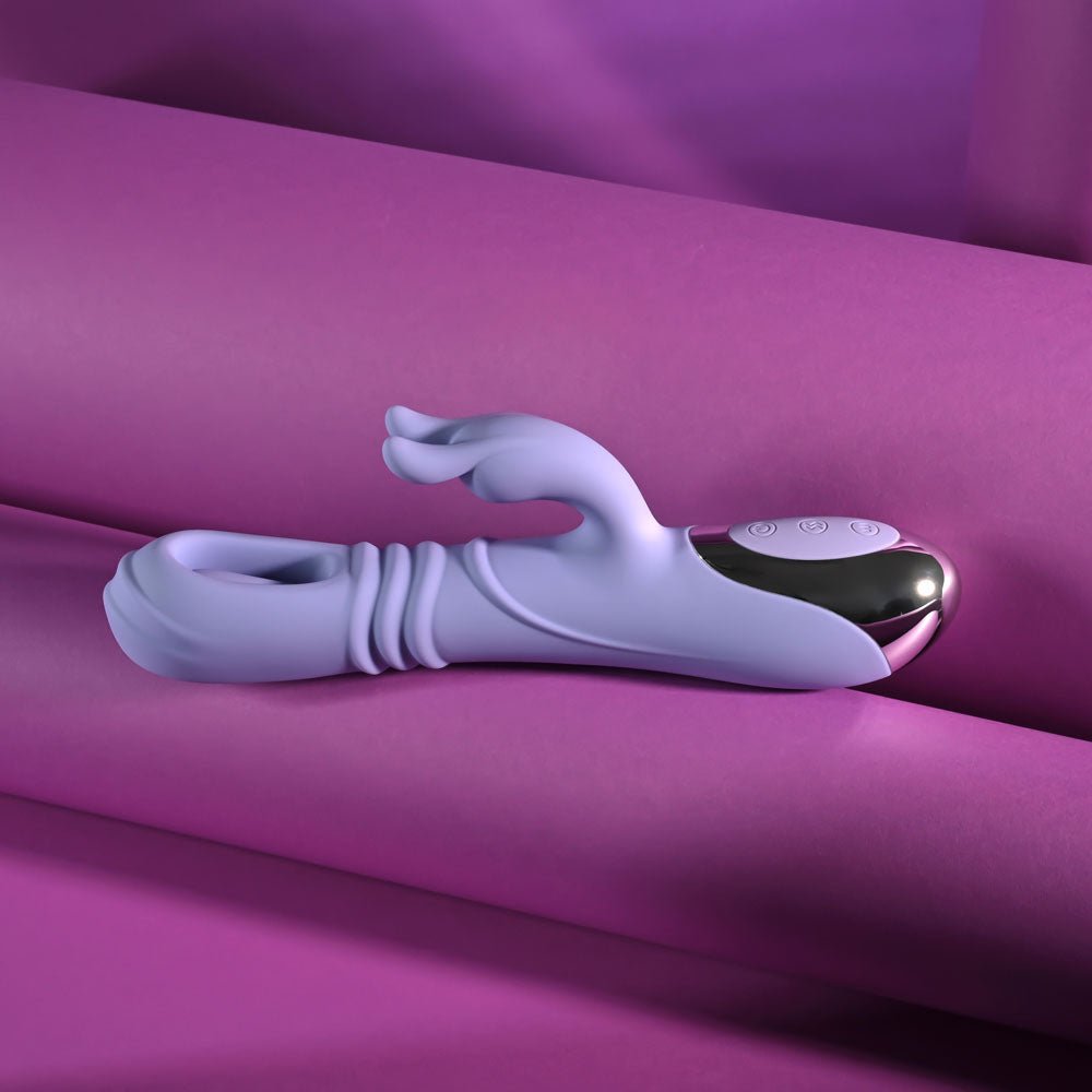 Playboy Pleasure TAP ME IN - Purple 24.2 cm USB Rechargeable Rabbit Vibrator with Tapping Shaft - silkandsin