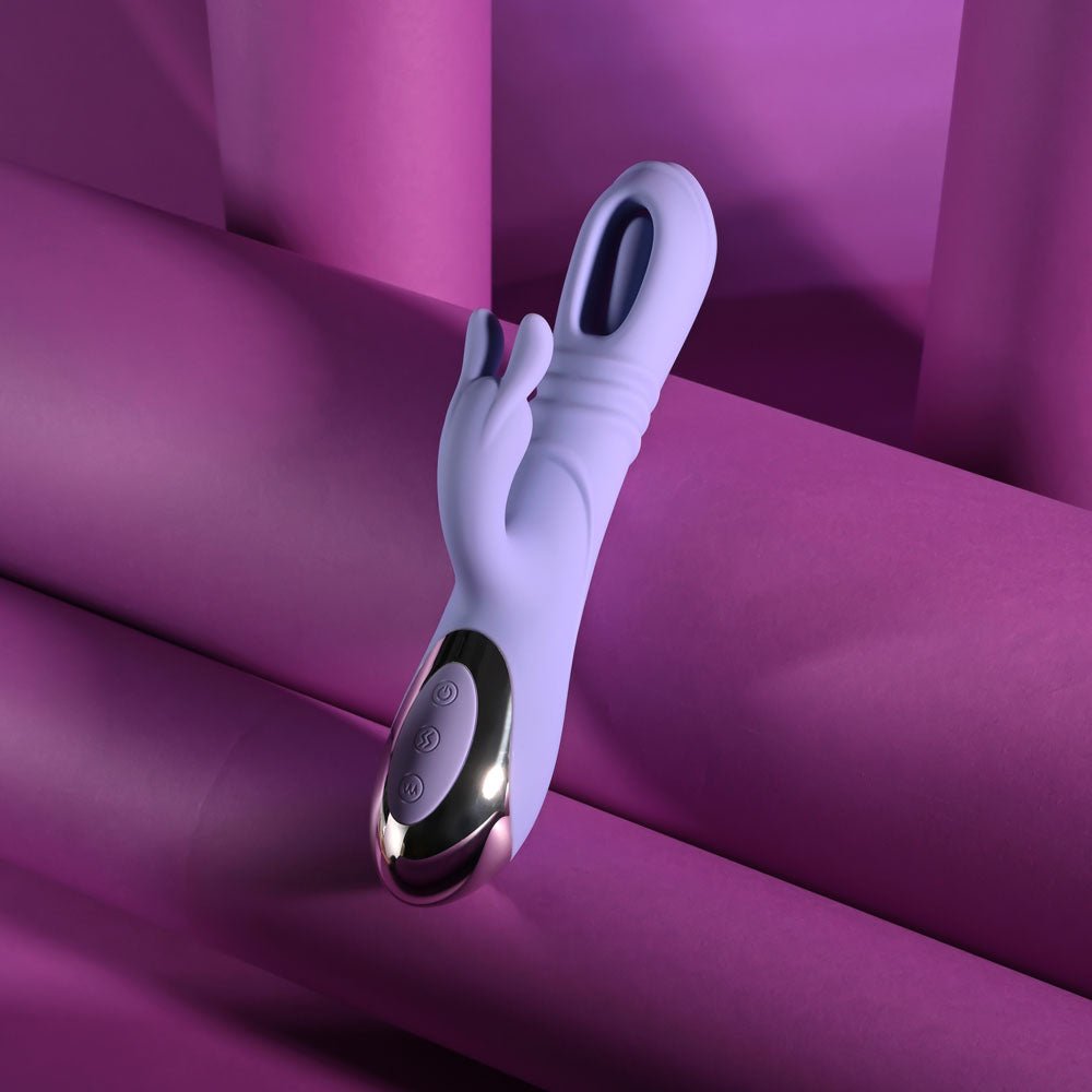 Playboy Pleasure TAP ME IN - Purple 24.2 cm USB Rechargeable Rabbit Vibrator with Tapping Shaft - silkandsin