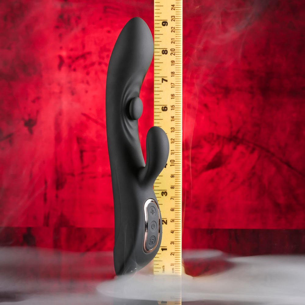 Playboy Pleasure THATS THE SPOT - Black 23.3 cm USB Rechargeable Rabbit Vibrator with G - Spot Tapper - silkandsin
