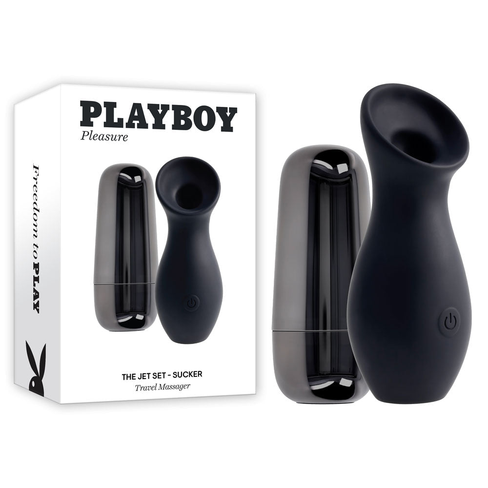 Playboy Pleasure THE JET SET - SUCKER - Black 10.3 cm Sucking Stimulator with Rechargeable Charging Case - silkandsin