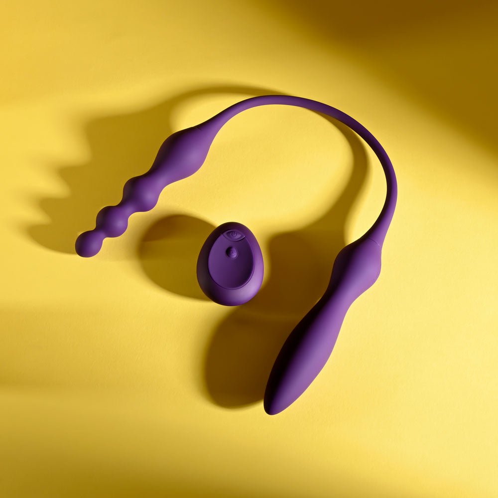 Playboy Pleasure THIS & THAT - Purple 60 cm USB Rechargeable Flexible Dual Ended Vibrator - silkandsin