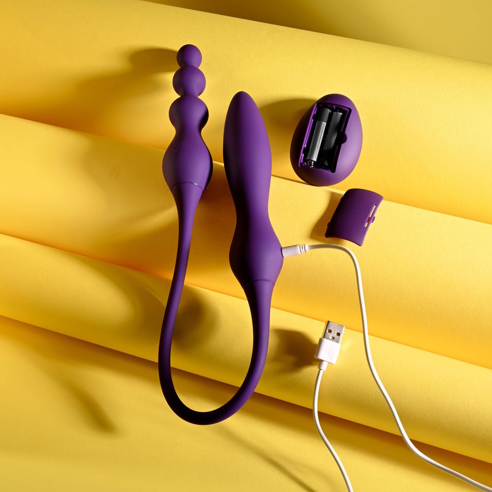 Playboy Pleasure THIS & THAT - Purple 60 cm USB Rechargeable Flexible Dual Ended Vibrator - silkandsin