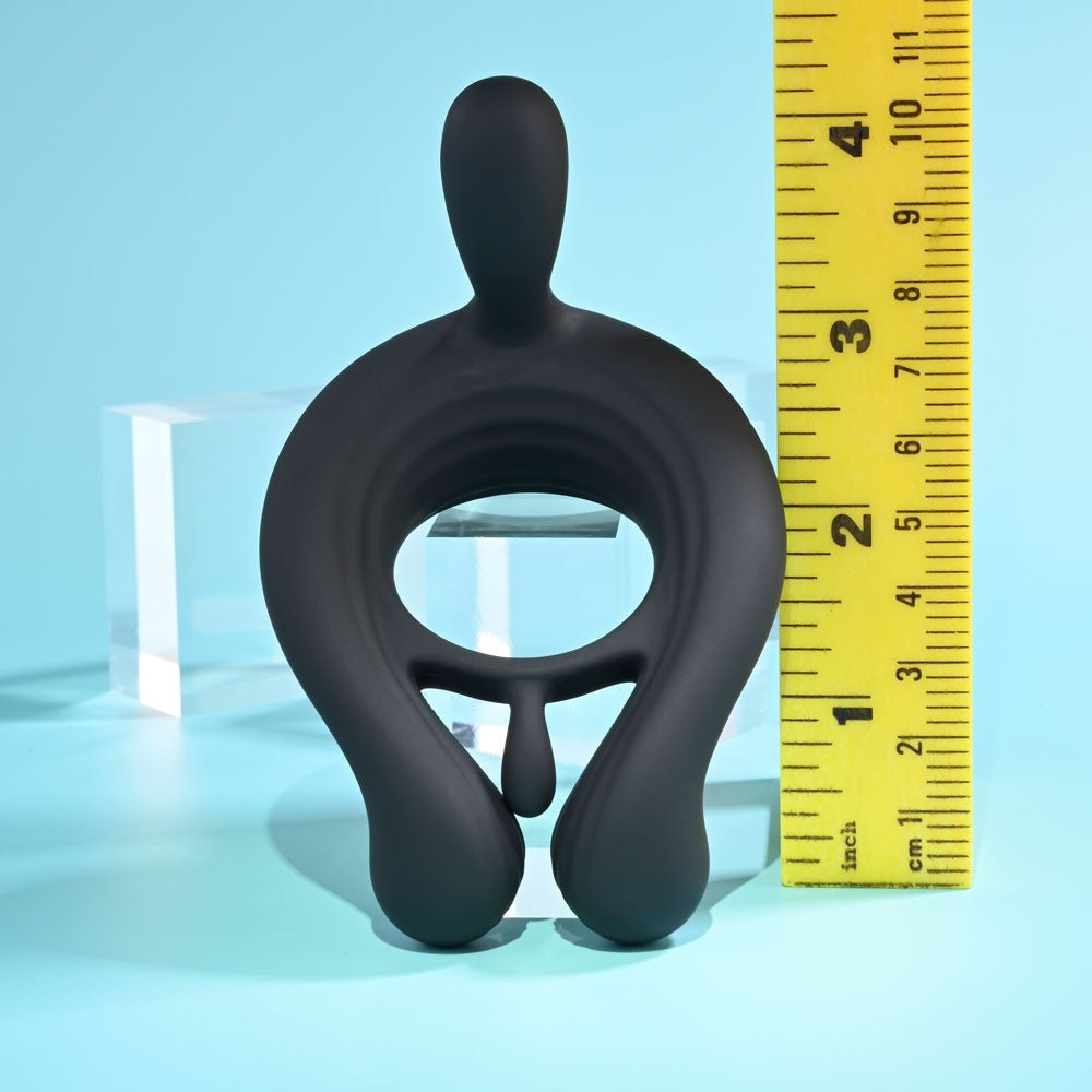 Playboy Pleasure TRIPLE PLAY - Black USB Rechargeable Cock Ring with Wireless Remote - silkandsin
