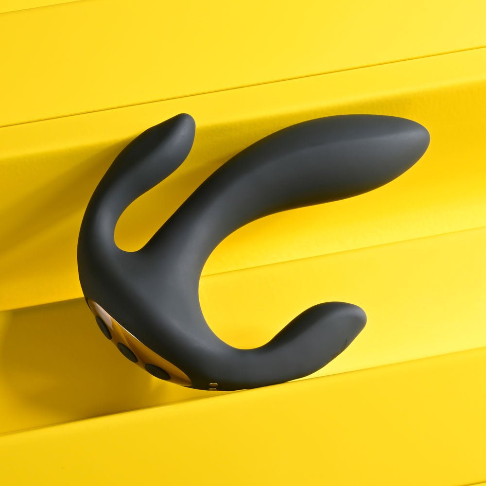 Playboy Pleasure TRIPLE THREAT - Black USB Rechargeable Triple Probe Vibrator - silkandsin