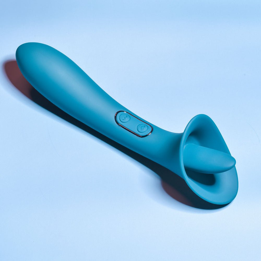 Playboy Pleasure TRUE INDULGENCE - Teal 21.3 cm USB Rechargeable Vibrator with Flicking Tip - silkandsin