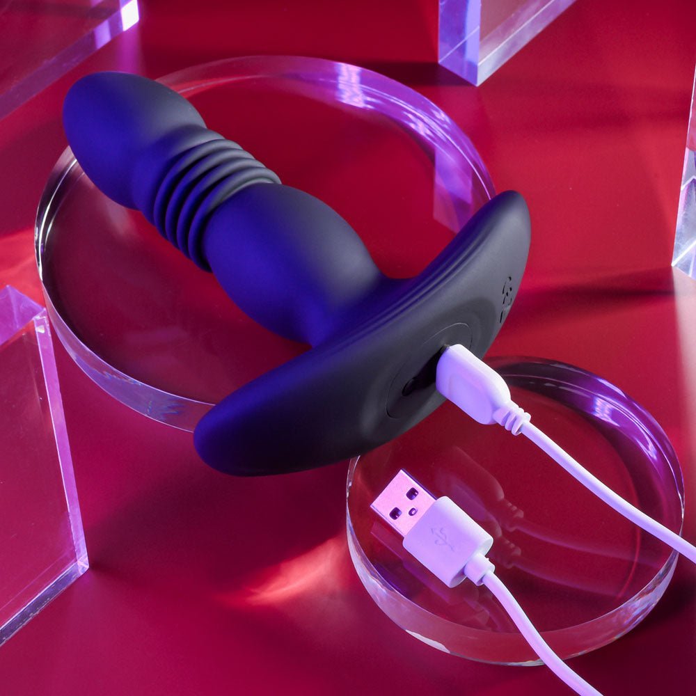 Playboy Pleasure TRUST THE THRUST - Black 13.7 cm USB Rechargeable Thrusting Butt Plug with Wireless Remote - silkandsin