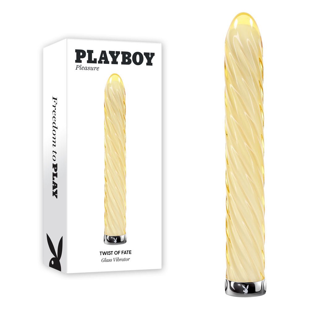 Playboy Pleasure TWIST OF FATE - Yellow Glass 17.5 cm USB Rechargeable Vibrator - silkandsin