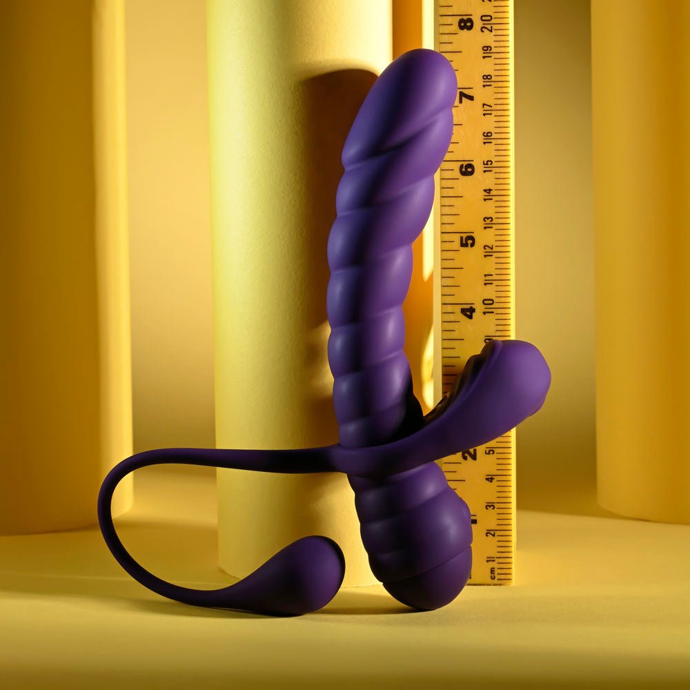 Playboy Pleasure TWISTED PLAYGROUND - Purple USB Rechargeable Vibrator and Cock Ring Kit - silkandsin