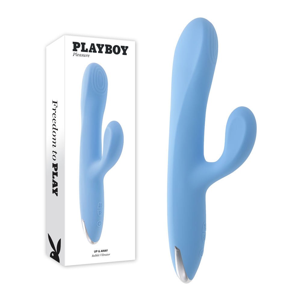 Playboy Pleasure UP AND AWAY - Blue 26.7 cm USB Rechargeable Rabbit Vibrator - silkandsin