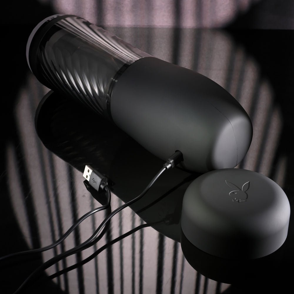 Playboy Pleasure WHIRLWIND - Clear USB Rechargeable Thrusting and Spinning Auto Stroker - silkandsin